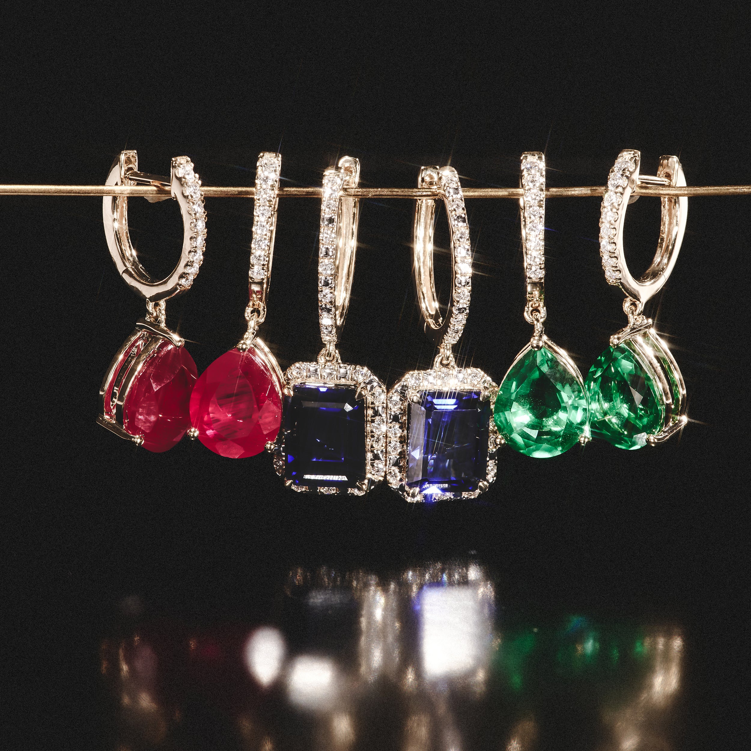 Astra 6.80ct Lab Ruby and Diamond Drop Pear Cut Earrings in 18K Gold Vermeil